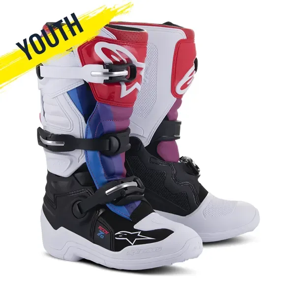 Alpinestars Tech 7S Youth Motocross Boots - Back/White/Rainbow