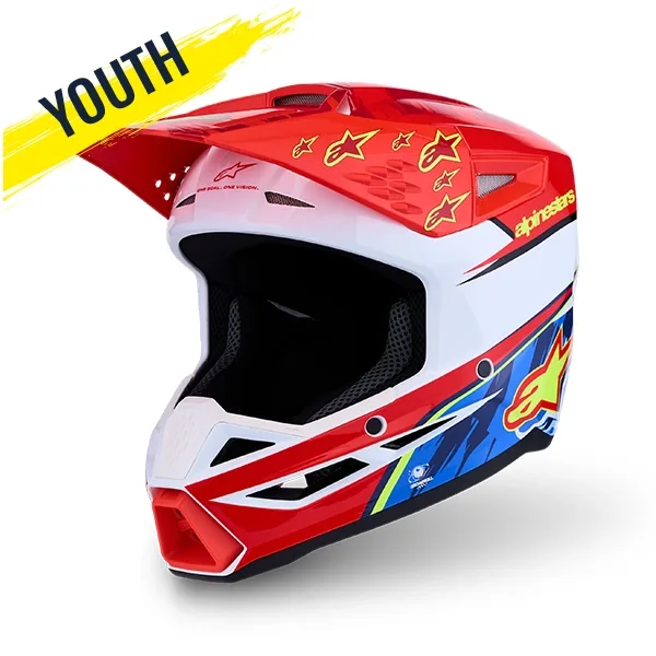 Alpinestars SM3 Falcon Youth MX Helmet - Glossy Red/White/Blue/Yellow