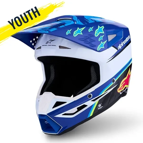Alpinestars SM3 Falcon Youth MX Helmet - Glossy Blue/White/Black/Pink/Yellow