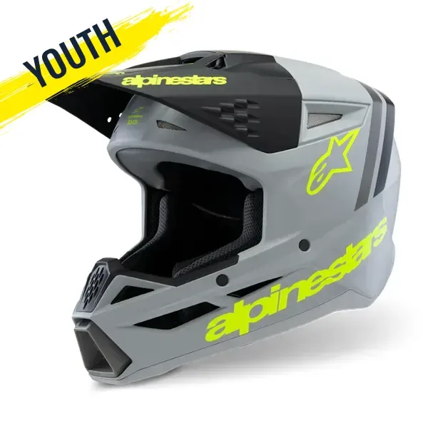 Alpinestars SM3 Radium Youth MX Helmet - Matte Grey/Black/Yellow 8301925-9510