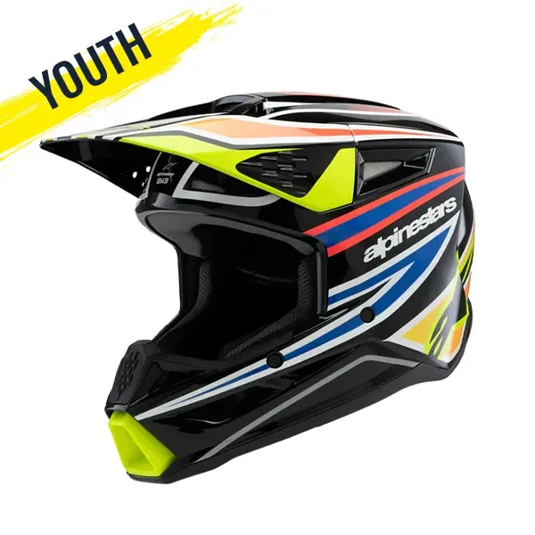 Alpinestars SM3 Wurx Youth MX Helmet - Black/Yellow Fluo/Blue Red Glossy