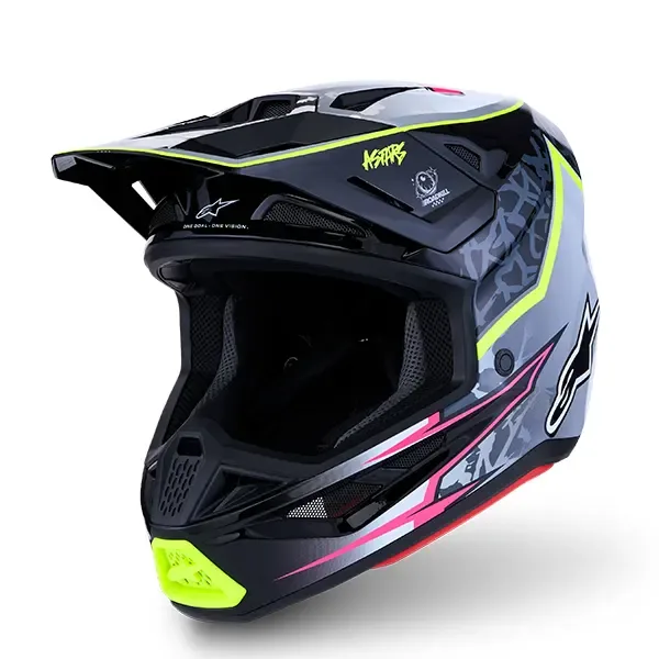 Alpinestars S-M7 Blaster MX Helmet - Glossy Black/Gray/White/Yellow Fluo