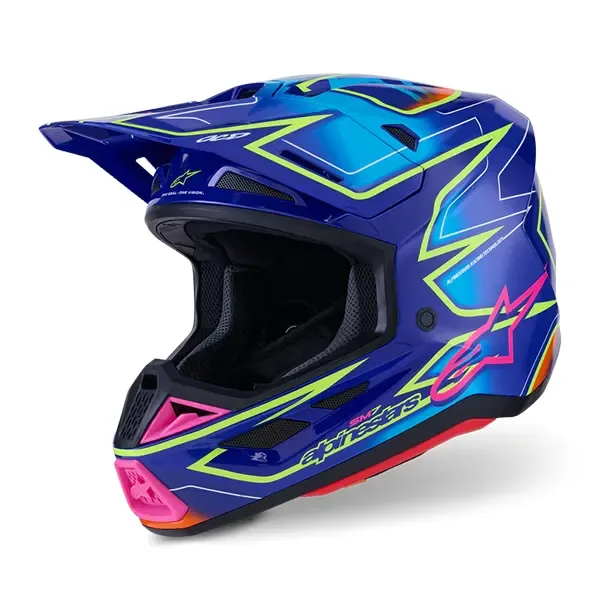 Alpinestars S-M7 Cast MX Helmet - Glossy Blue/Pink/Yellow 8302526-7254