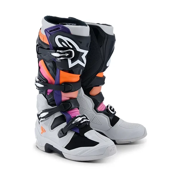 Alpinestars Tech 7 Boots - Black/Light Gray/Orange Fluo/Magenta