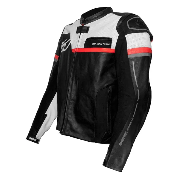 Berik Motorcycle Leather Jacket - Black/White/Red