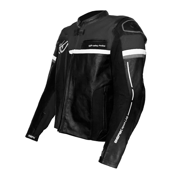 Berik Motorcycle Leather Jacket - Black/White