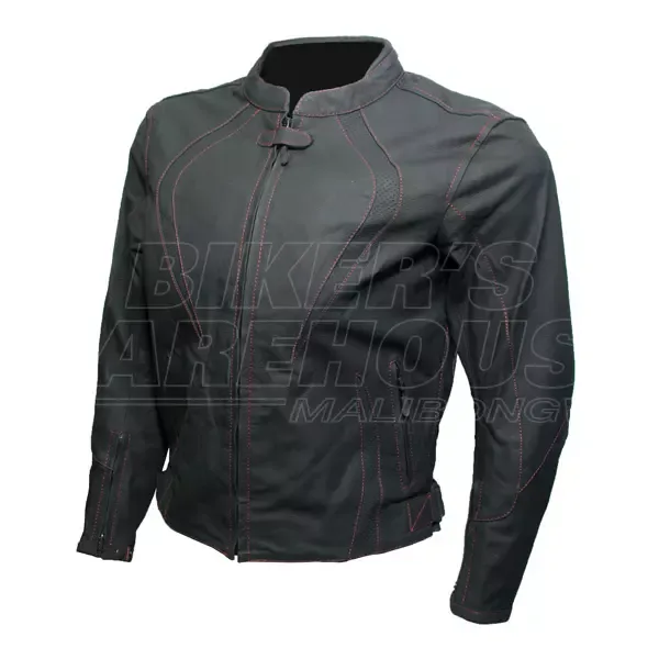 Biker Zone Ladies Leather Jacket - Red/Black