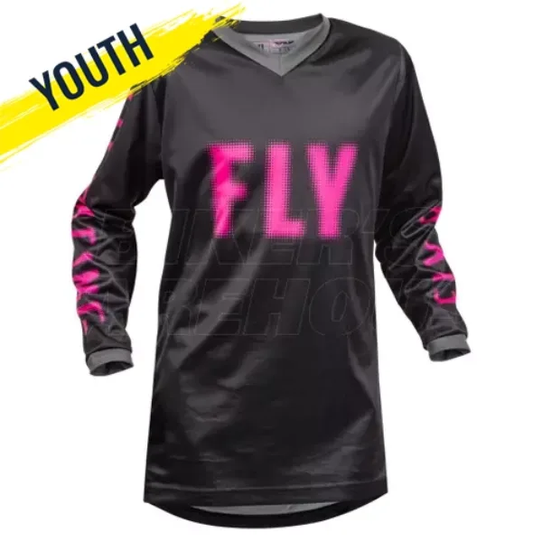 Fly F-16 Youth MX Jersey (2023) - Black/Pink