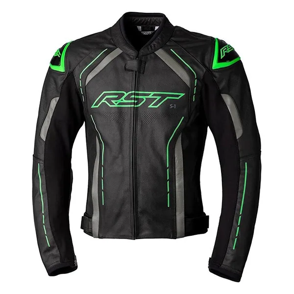 RST S-1 CE Mens Leather Jacket - Black/Grey/Neon Green