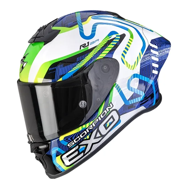 Scorpion EXO-R1 Evo II Air Cornering Helmet - White/Blue/Green